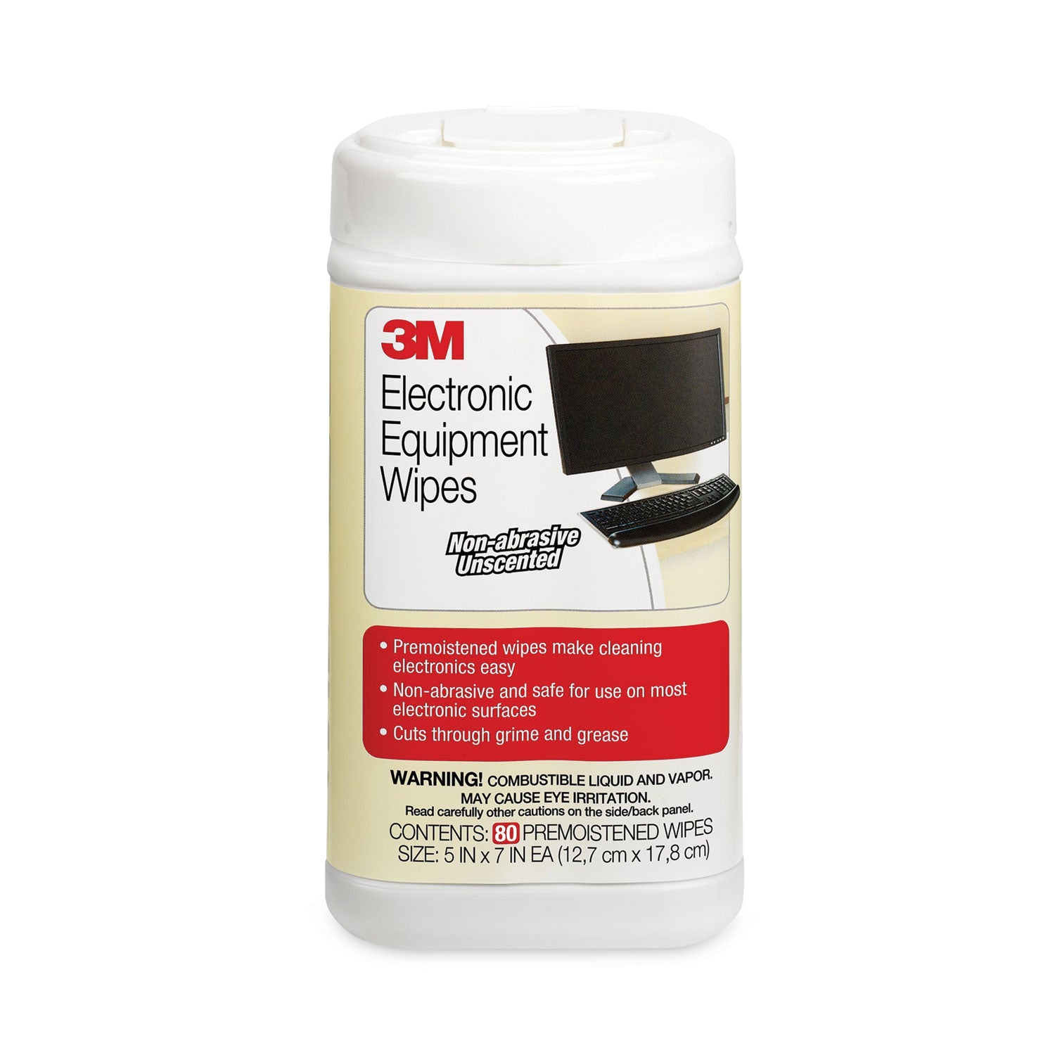 3M™ Electronic Equipment Cleaning Wipes, 1-Ply, 5.5 x 6.75, Unscented, White, 80/Canister