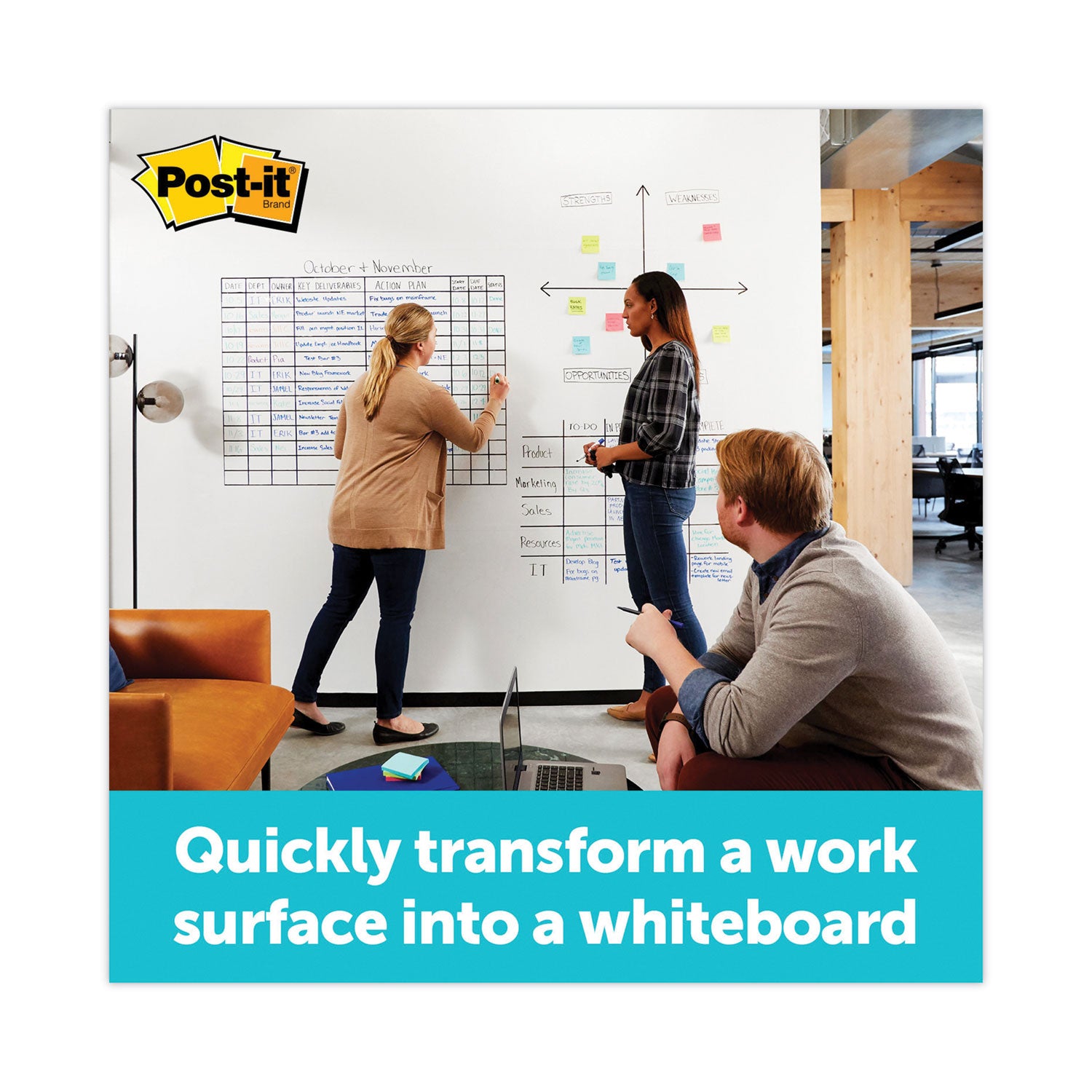 Post-it® Dry Erase Surface, 50 ft x 4 ft, White Surface