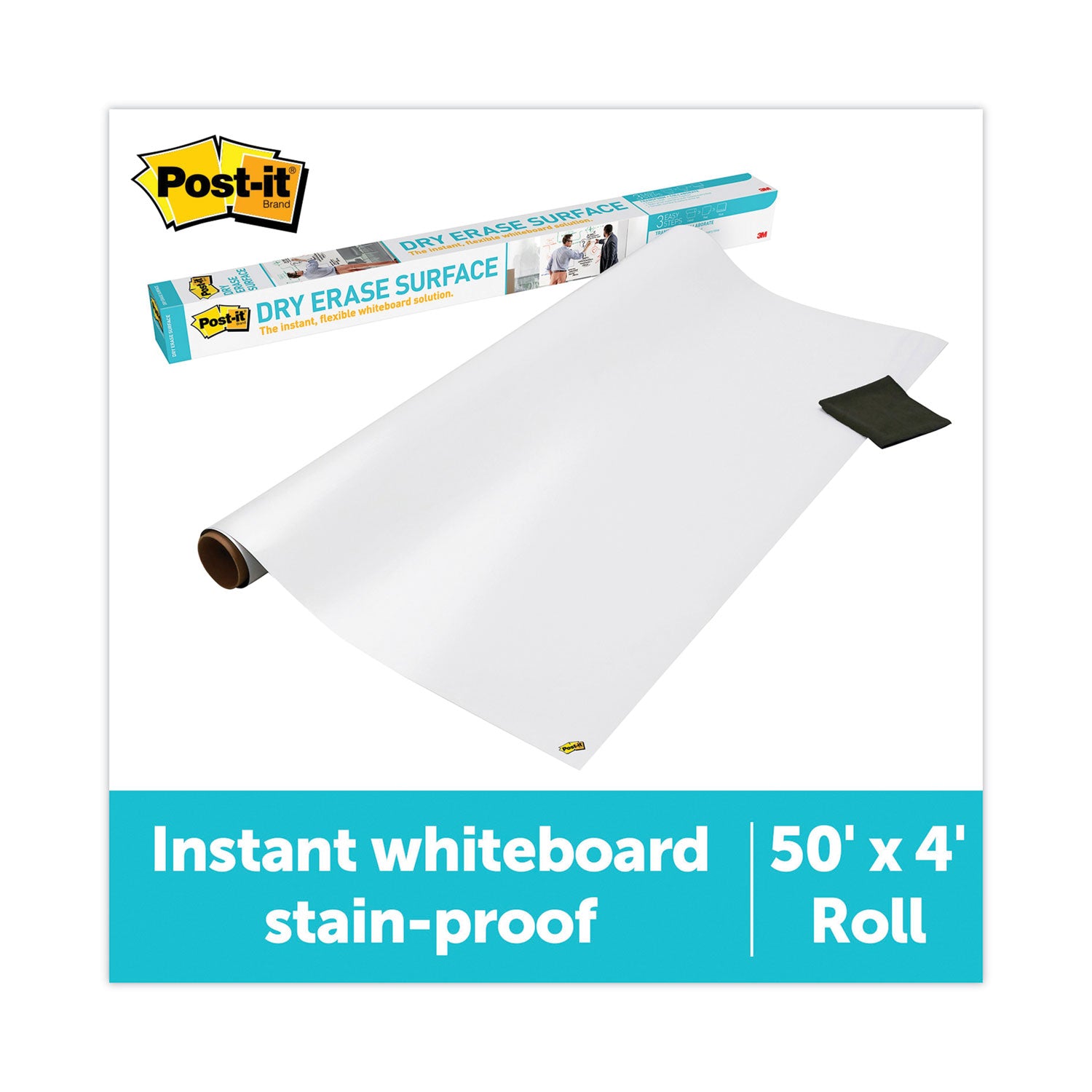 Post-it® Dry Erase Surface, 50 ft x 4 ft, White Surface