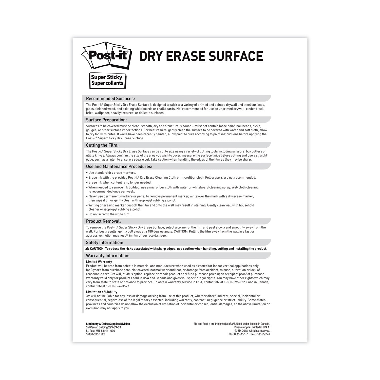 Post-it® Dry Erase Surface, 50 ft x 4 ft, White Surface