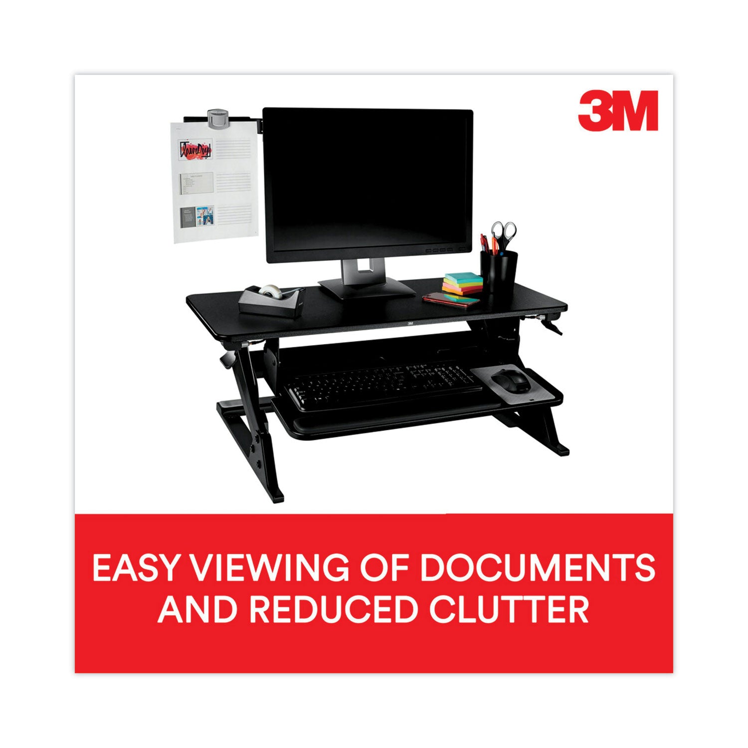 3M™ Swing Arm Copyholder, Adhesive Monitor Mount, 30 Sheet Capacity, Plastic, Black/Silver Clip