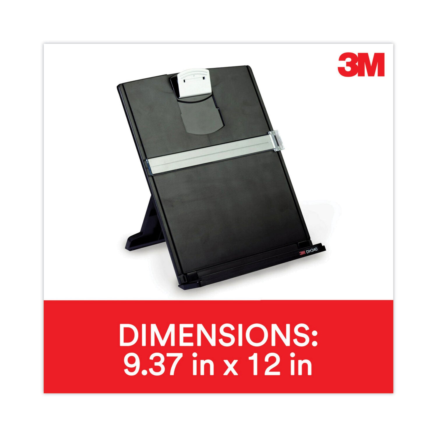 3M™ Fold-Flat Freestanding Desktop Copyholder, 150 Sheet Capacity, Plastic, Black/Silver Clip