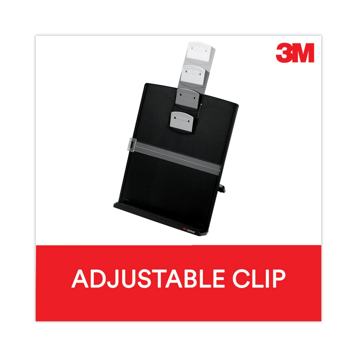 3M™ Fold-Flat Freestanding Desktop Copyholder, 150 Sheet Capacity, Plastic, Black/Silver Clip