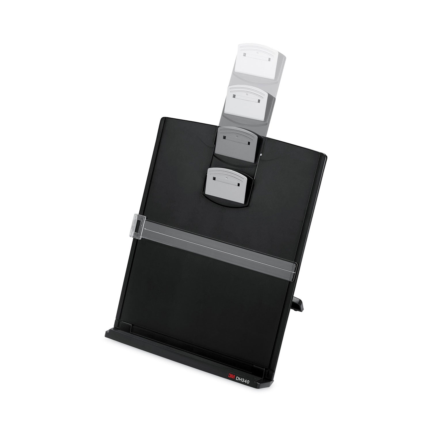 3M™ Fold-Flat Freestanding Desktop Copyholder, 150 Sheet Capacity, Plastic, Black/Silver Clip