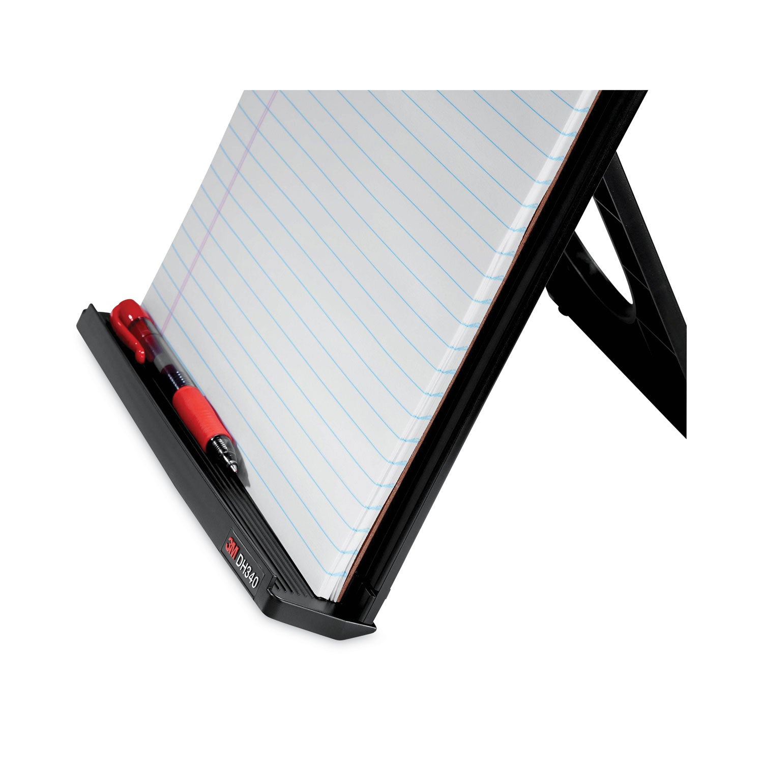 3M™ Fold-Flat Freestanding Desktop Copyholder, 150 Sheet Capacity, Plastic, Black/Silver Clip