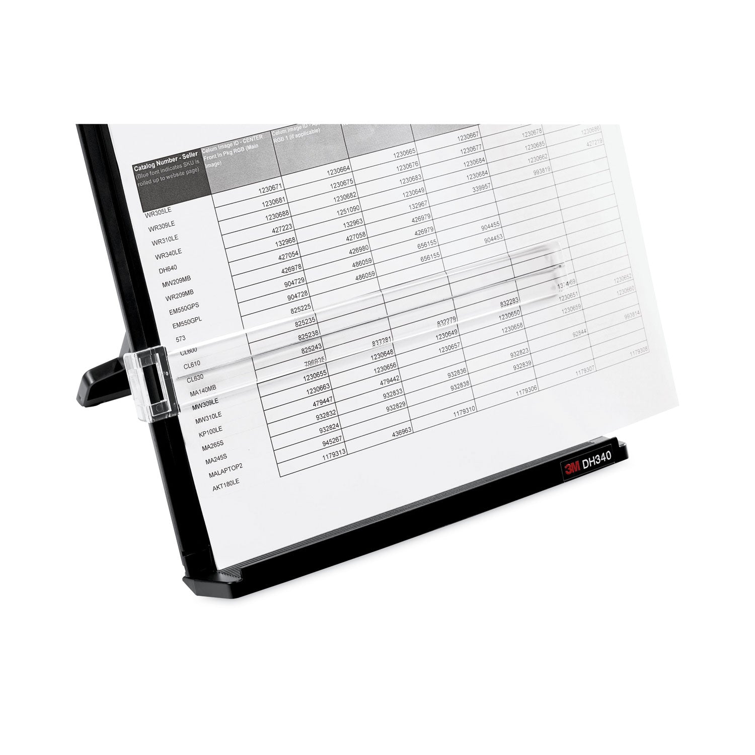 3M™ Fold-Flat Freestanding Desktop Copyholder, 150 Sheet Capacity, Plastic, Black/Silver Clip