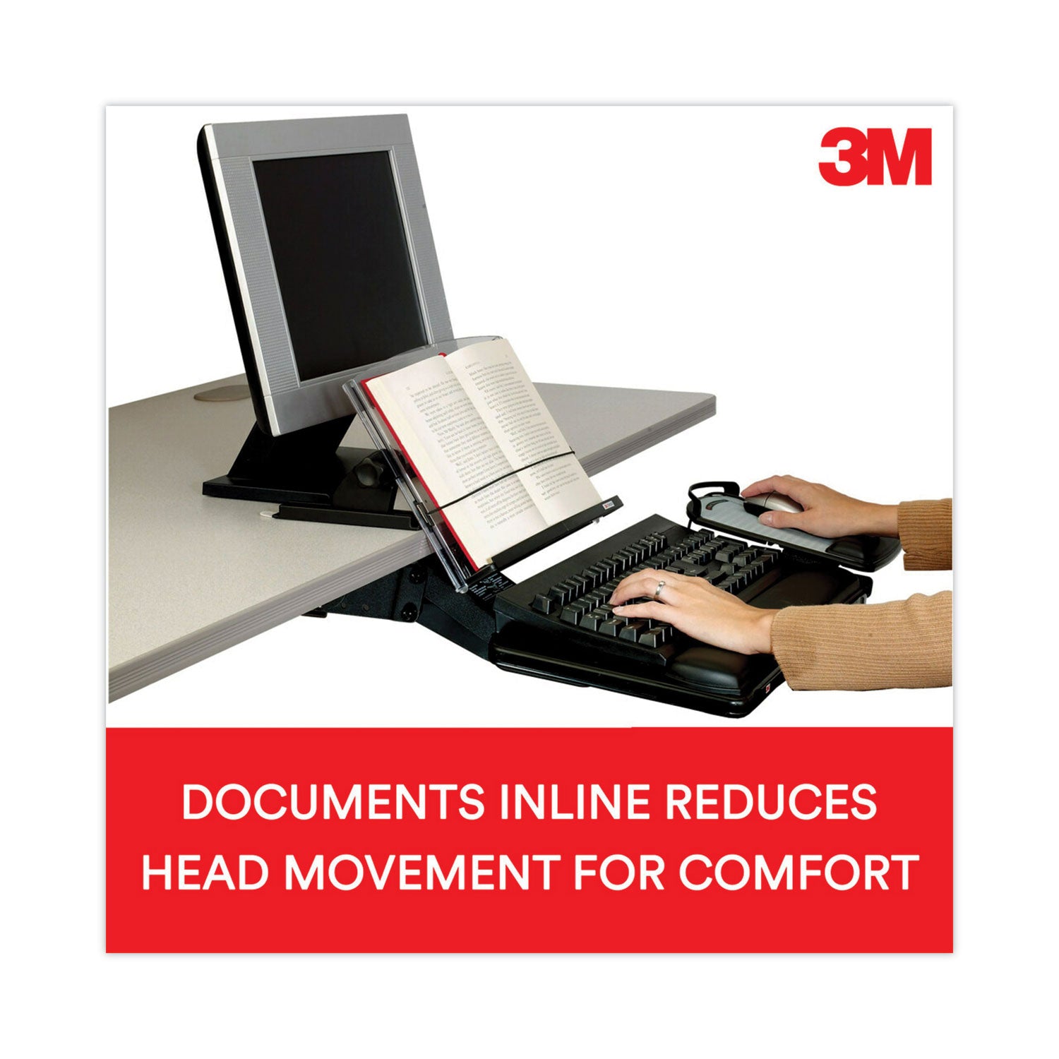 3M™ In-Line Adjustable Desktop Copyholder,150 Sheet Capacity, Plastic, Black/Clear