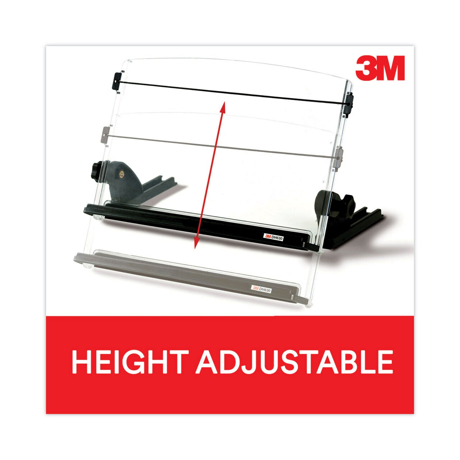 3M™ In-Line Adjustable Desktop Copyholder,150 Sheet Capacity, Plastic, Black/Clear