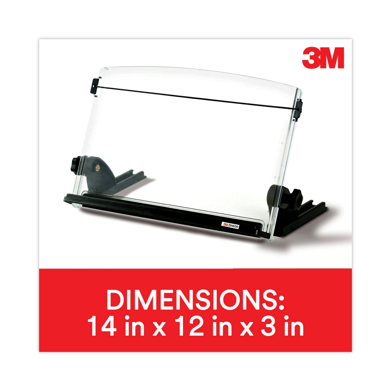 3M™ In-Line Adjustable Desktop Copyholder,150 Sheet Capacity, Plastic, Black/Clear