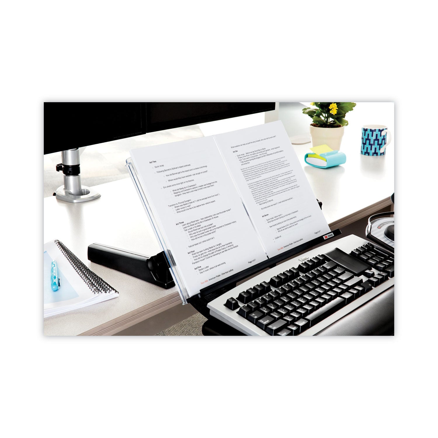 3M™ In-Line Freestanding Copyholder, 300 Sheet Capacity, Plastic, Black/Clear