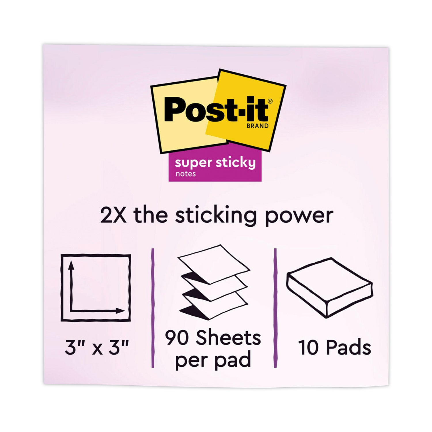 Post-it® Dispenser Notes Super Sticky Pop-up 3 x 3 Note Refill, 3" x 3", Supernova Neons Collection Colors, 90 Sheets/Pad, 10 Pads/Pack