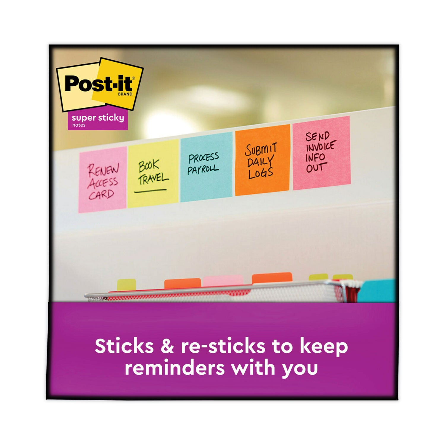 Post-it® Dispenser Notes Super Sticky Pop-up 3 x 3 Note Refill, 3" x 3", Supernova Neons Collection Colors, 90 Sheets/Pad, 10 Pads/Pack