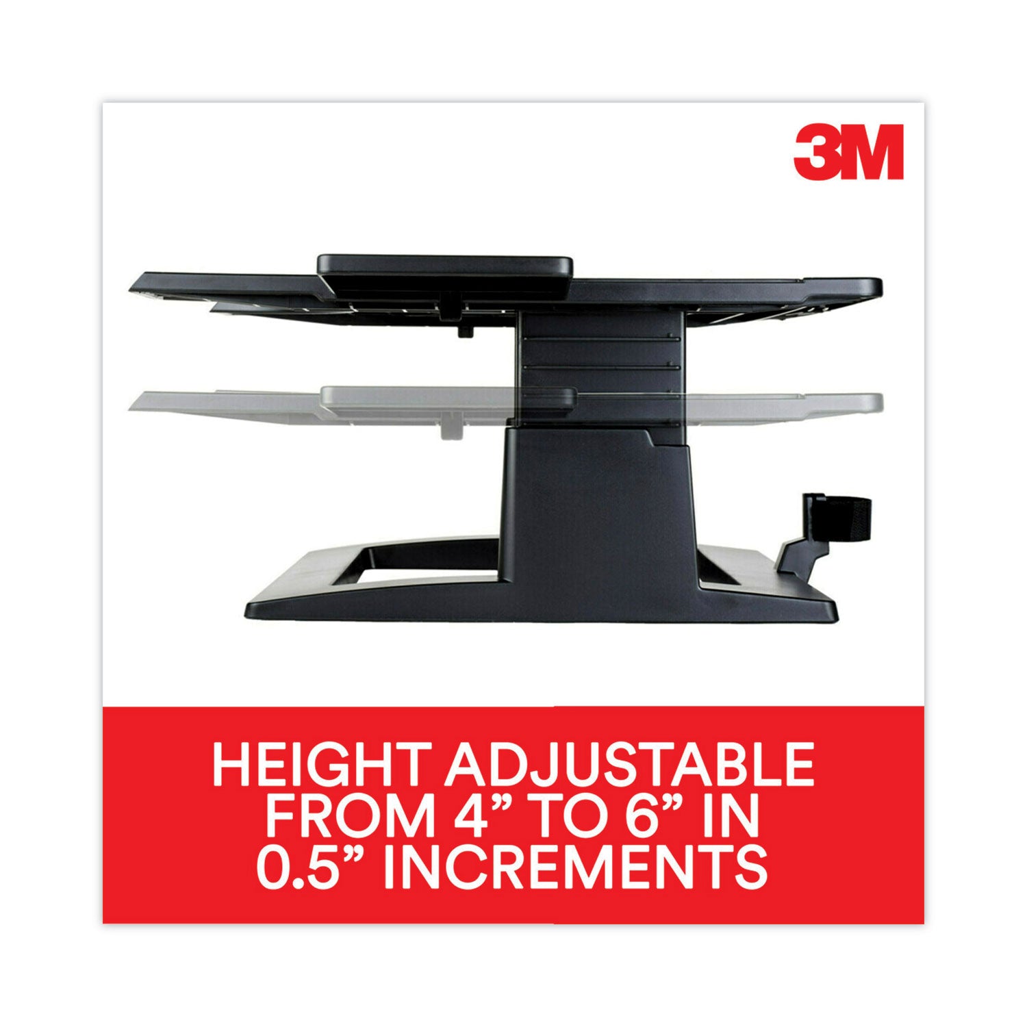 3M™ Adjustable Notebook Riser, 13" x 13" x 4" to 6", Black, Supports 20 lbs