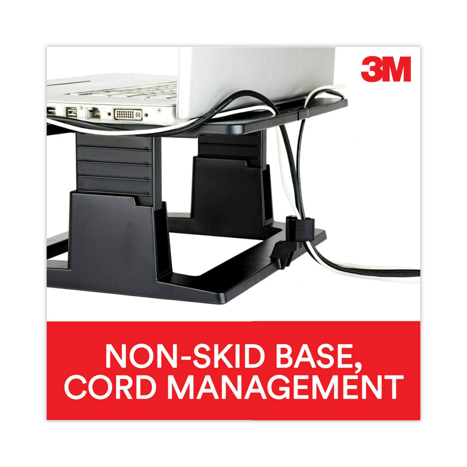 3M™ Adjustable Notebook Riser, 13" x 13" x 4" to 6", Black, Supports 20 lbs