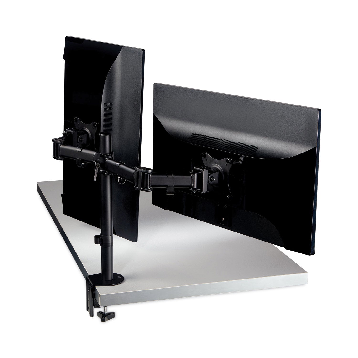 3M™ Dual Monitor Mount, For 27" Monitors, 360 Degree Rotation, +45 Degree/-45 Degree Tilt, 90 Degree Pan, Black, Supports 20 lb