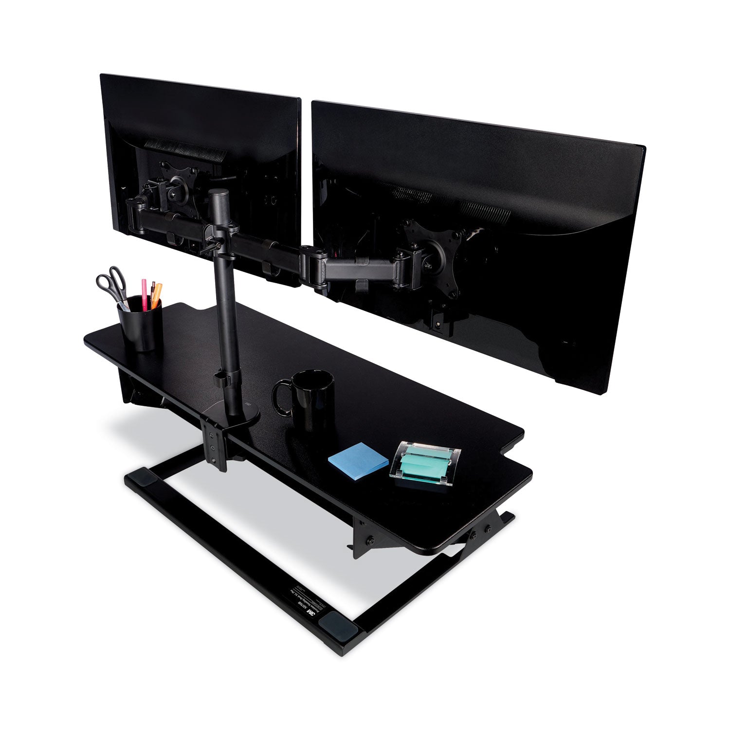 3M™ Dual Monitor Mount, For 27" Monitors, 360 Degree Rotation, +45 Degree/-45 Degree Tilt, 90 Degree Pan, Black, Supports 20 lb