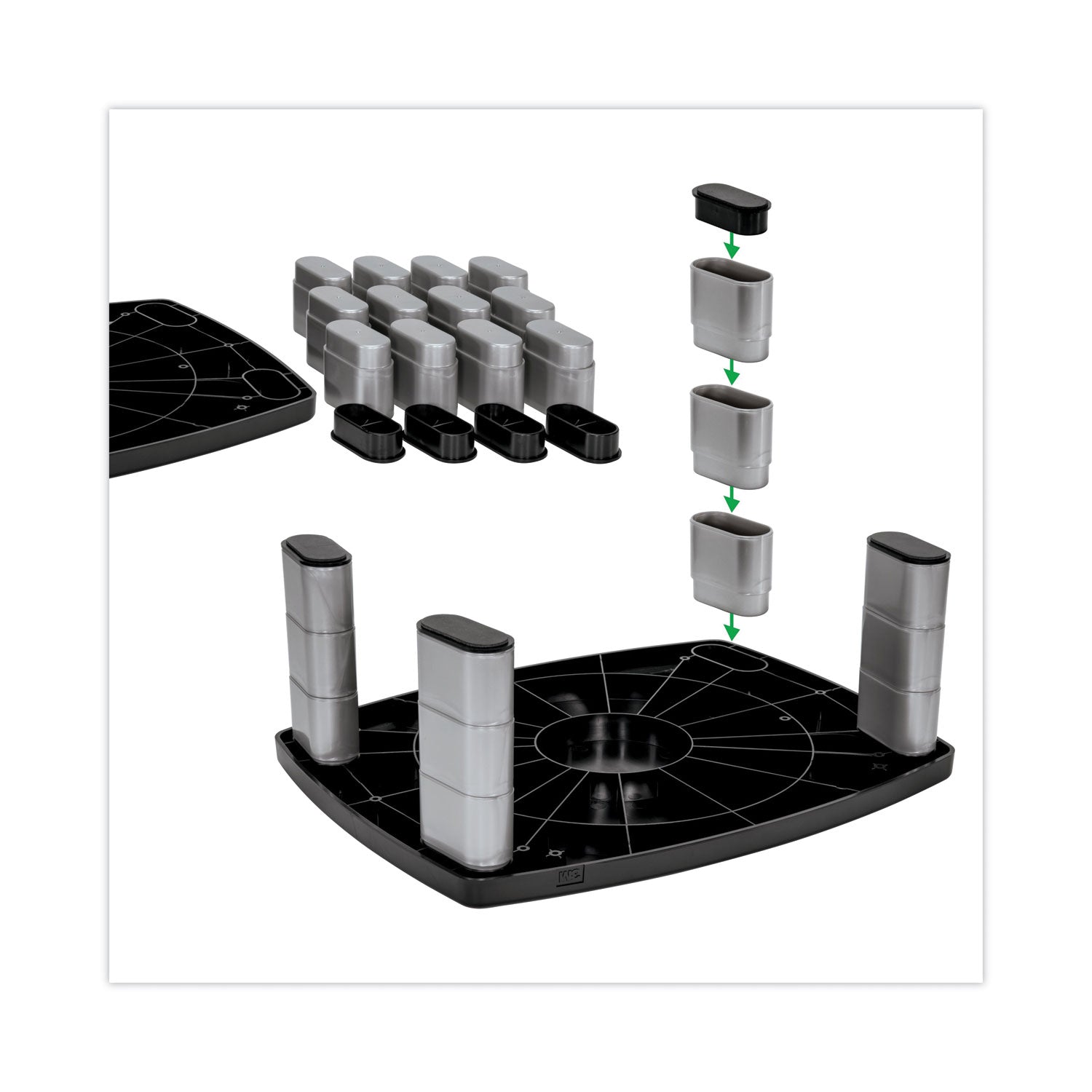 3M™ Adjustable Height Monitor Stand, 15" x 12" x 2.63" to 5.78", Black/Silver, Supports 80 lbs