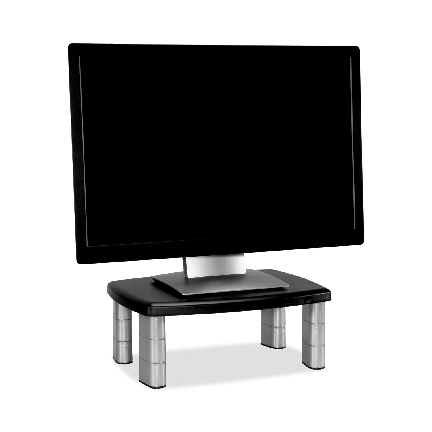 Adjustable Height Monitor Stand, 15" x 12" x 2.63" to 5.78", Black/Silver, Supports 80 lbs