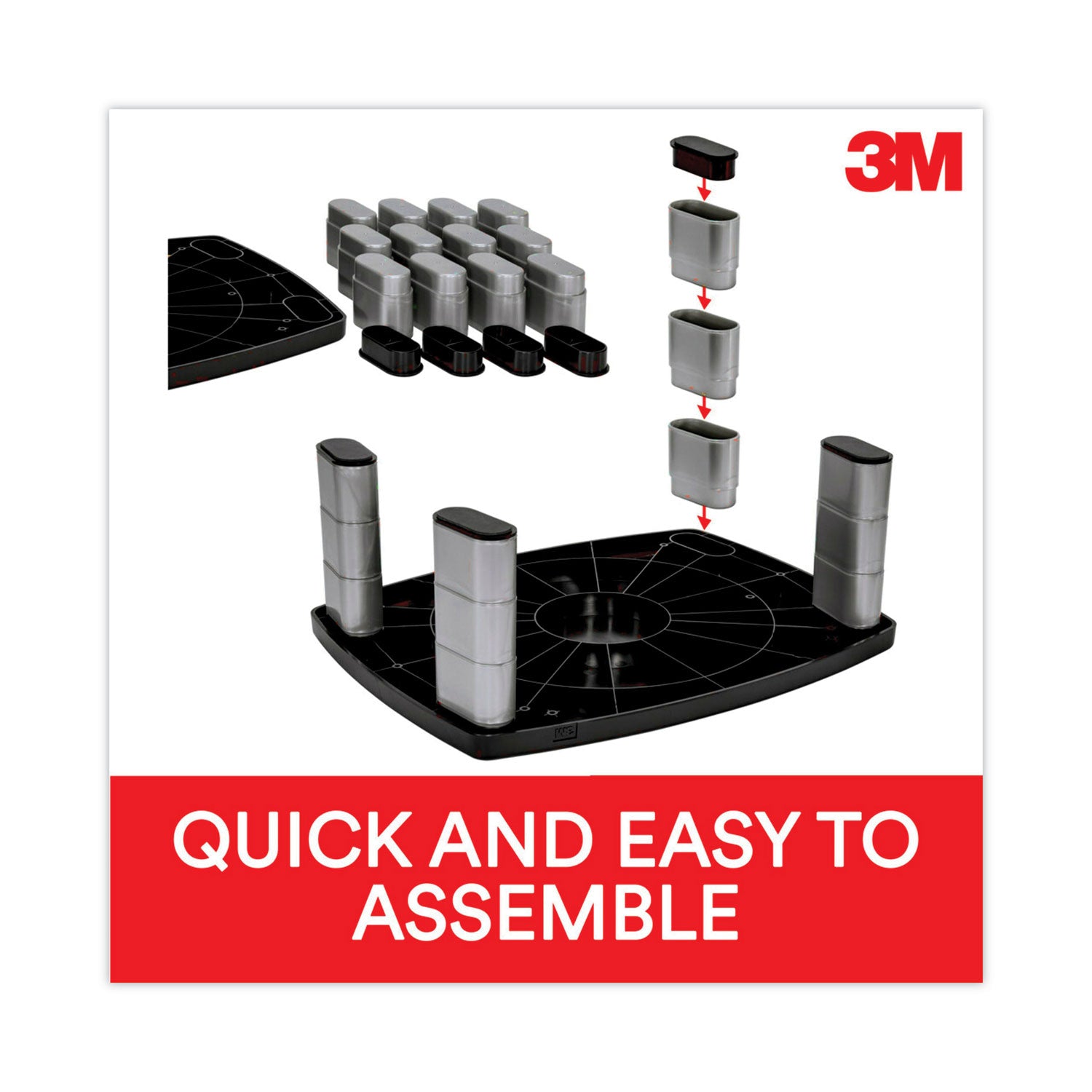 3M™ Extra-Wide Adjustable Monitor Stand, 20" x 12" x 1" to 5.78", Silver/Black, Supports 40 lbs