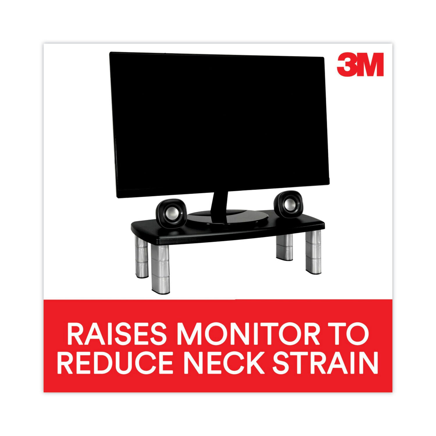 3M™ Extra-Wide Adjustable Monitor Stand, 20" x 12" x 1" to 5.78", Silver/Black, Supports 40 lbs