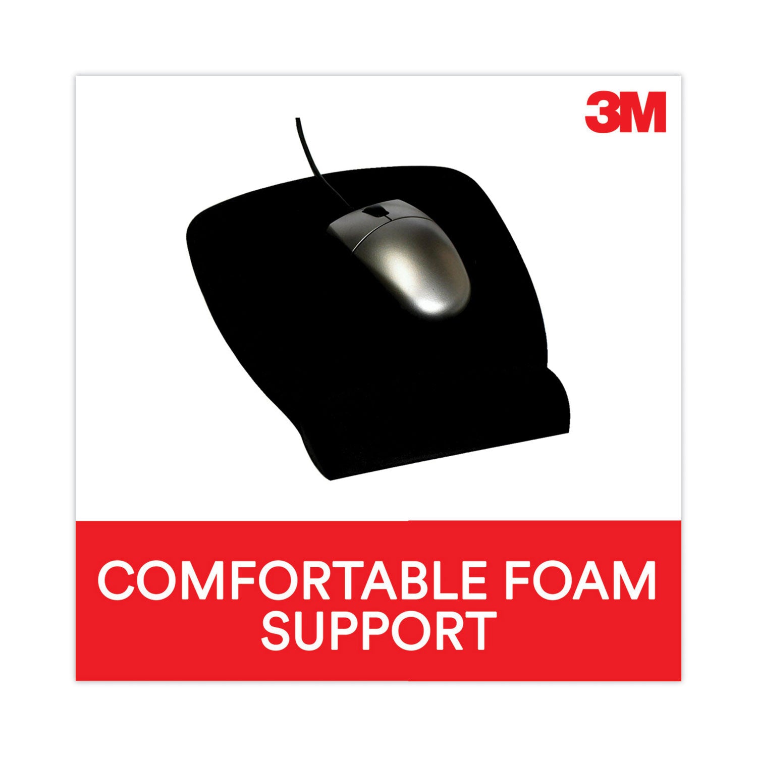 3M™ Antimicrobial Foam Mouse Pad with Wrist Rest, 8.62 x 6.75, Black