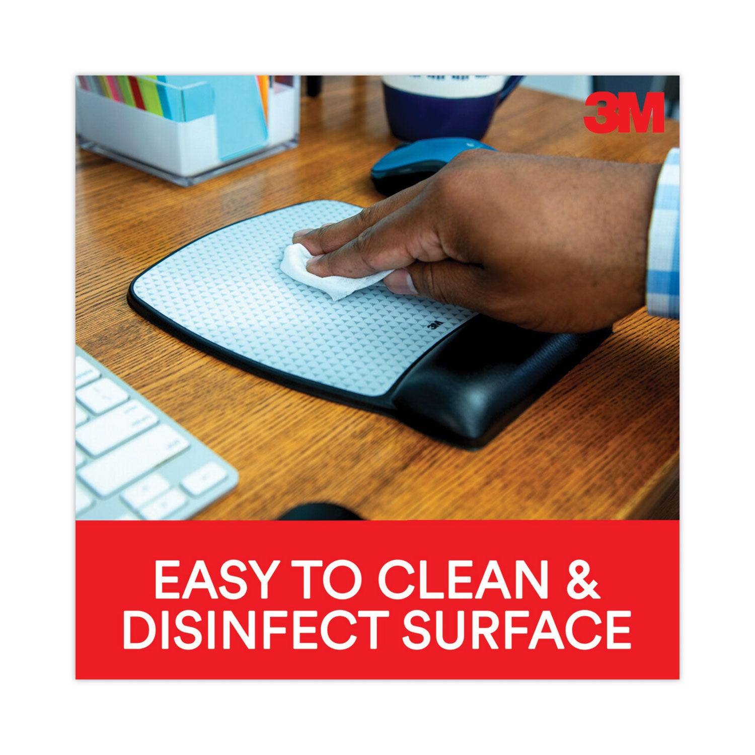 3M™ Antimicrobial Gel Compact Mouse Pad with Wrist Rest, 8.6 x 6.75, Black