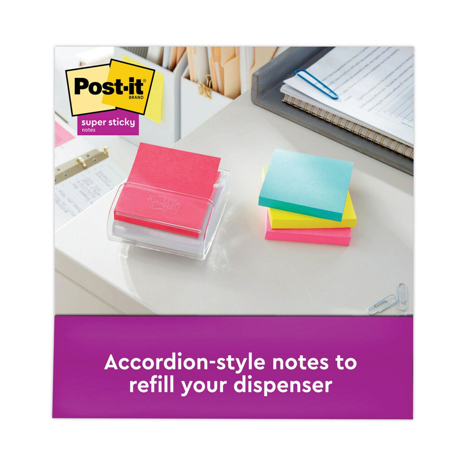 Post-it® Dispenser Notes Super Sticky Pop-up 3 x 3 Note Refill, 3" x 3", Supernova Neons Collection Colors, 90 Sheets/Pad, 6 Pads/Pack