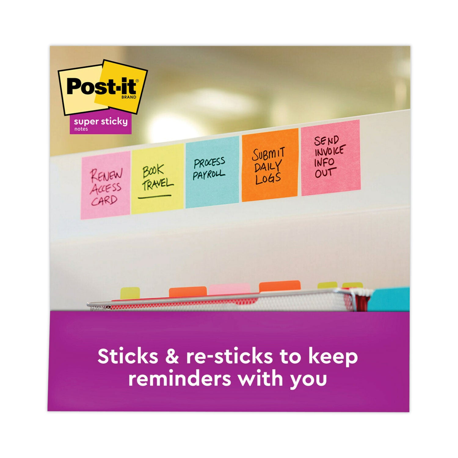 Post-it® Dispenser Notes Super Sticky Pop-up 3 x 3 Note Refill, 3" x 3", Supernova Neons Collection Colors, 90 Sheets/Pad, 6 Pads/Pack