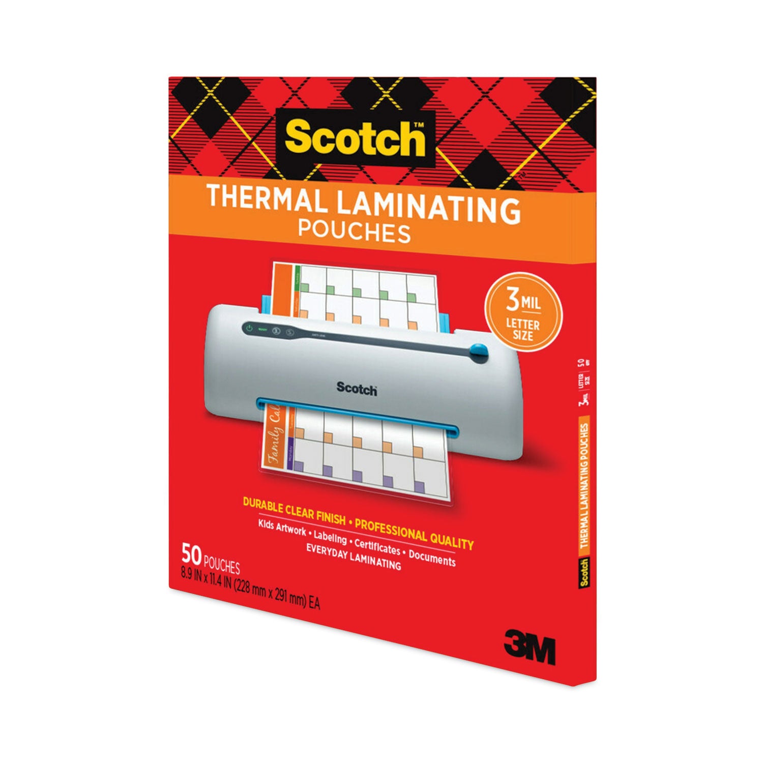 Scotch™ Laminating Pouches, 3 mil, 9" x 11.5", Gloss Clear, 50/Pack