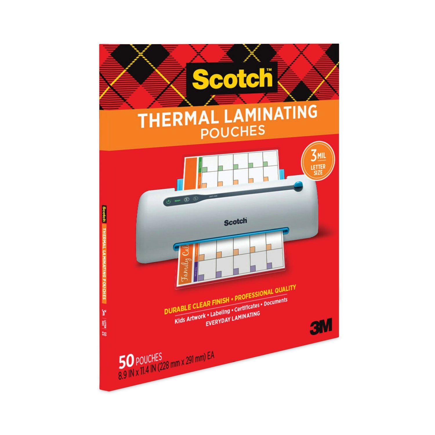 Scotch™ Laminating Pouches, 3 mil, 9" x 11.5", Gloss Clear, 50/Pack