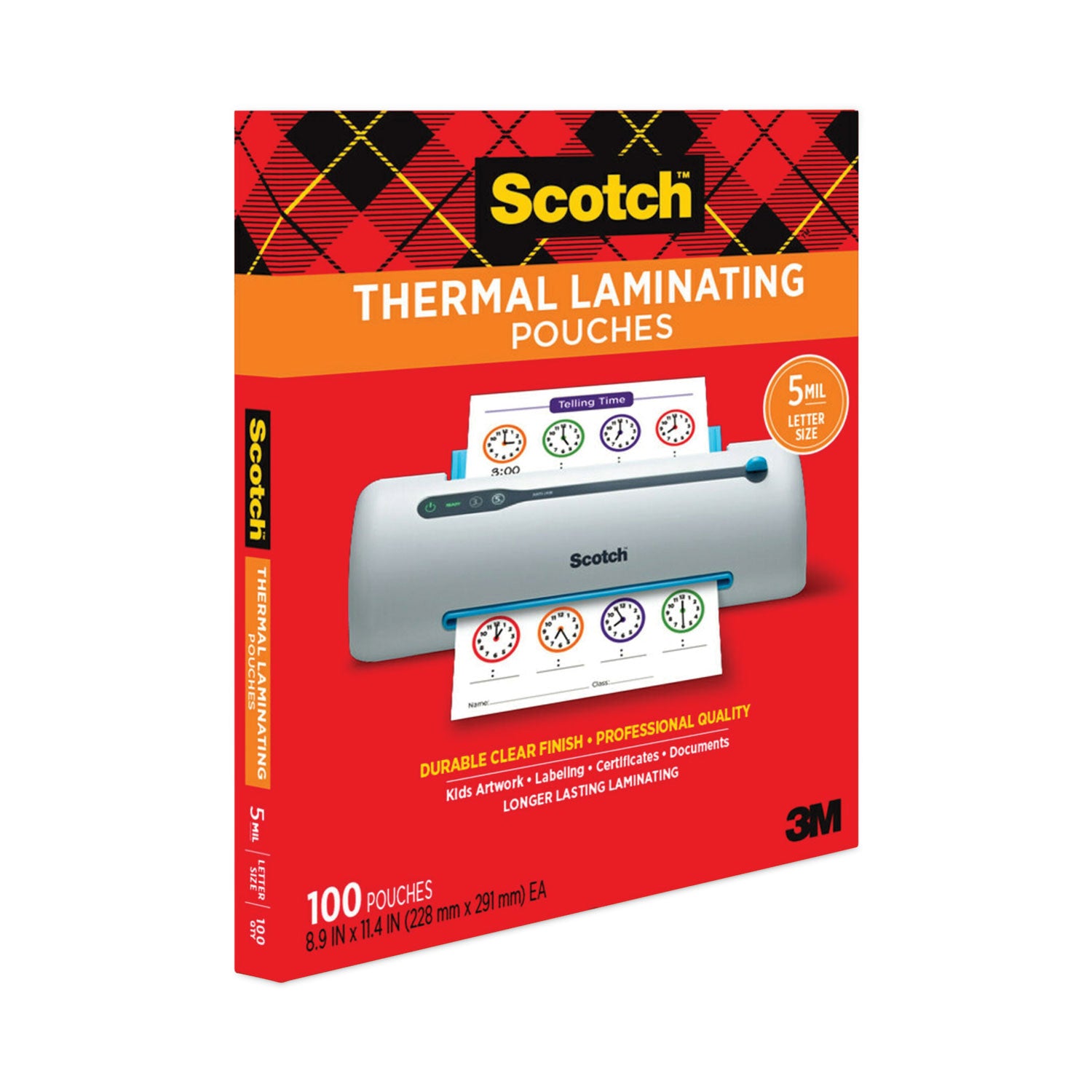 Scotch™ Laminating Pouches, 5 mil, 9" x 11.5", Gloss Clear, 100/Pack