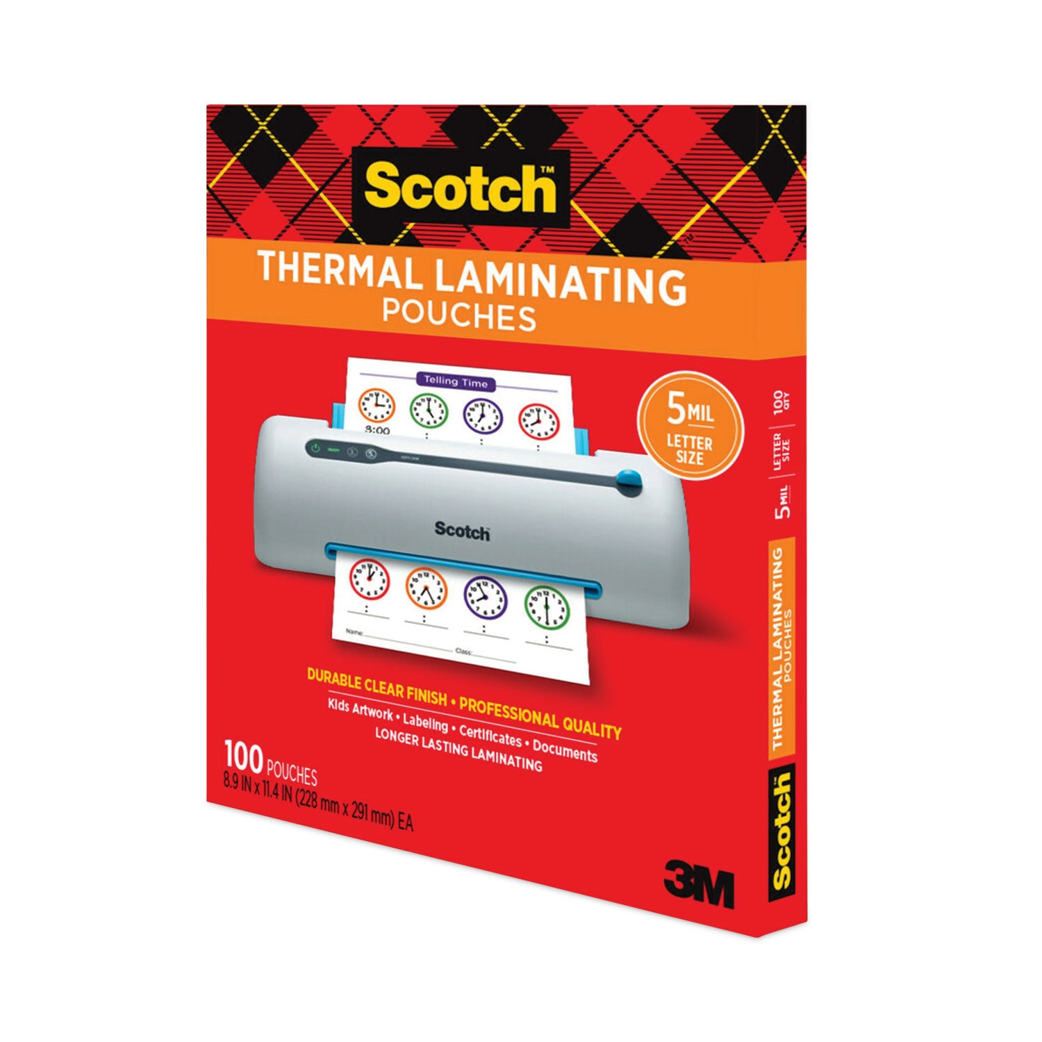 Scotch™ Laminating Pouches, 5 mil, 9" x 11.5", Gloss Clear, 100/Pack