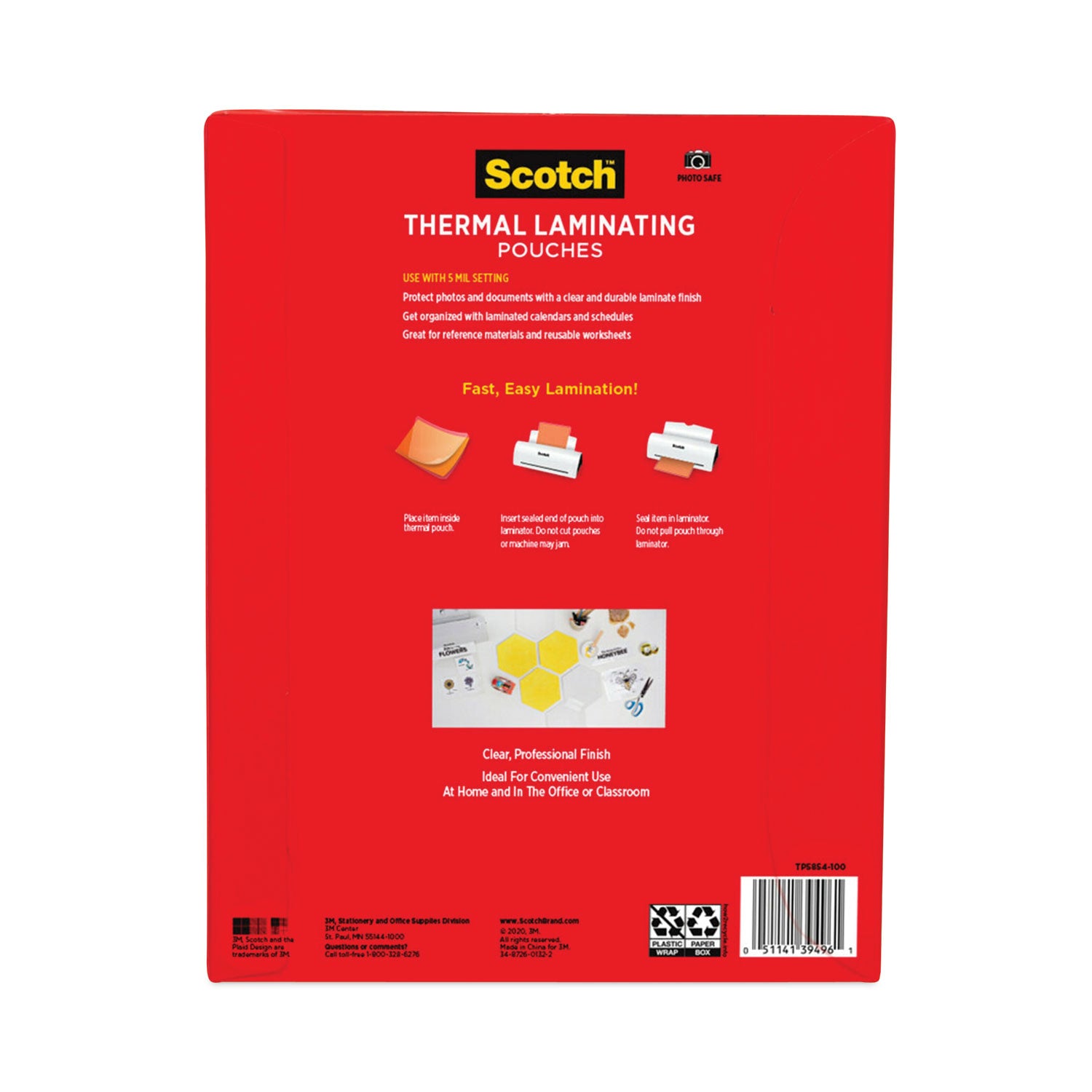 Scotch™ Laminating Pouches, 5 mil, 9" x 11.5", Gloss Clear, 100/Pack