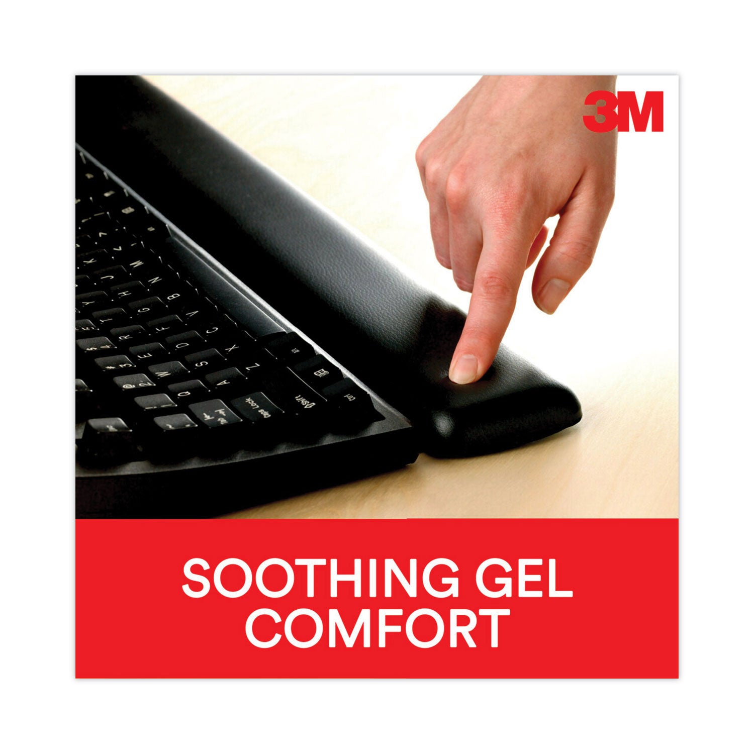 3M™ Antimicrobial Gel Large Keyboard Wrist Rest, 19 x 2.75, Black