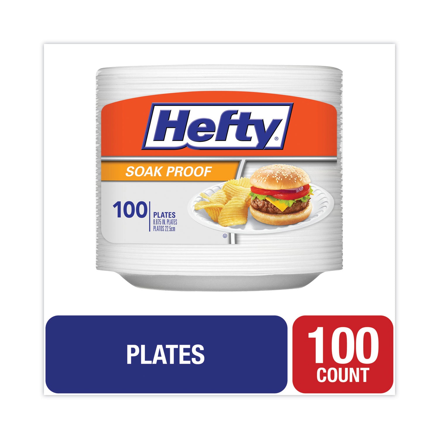 Hefty® Soak Proof Tableware, Foam Plates, 8.88" dia, White, 100/Pack