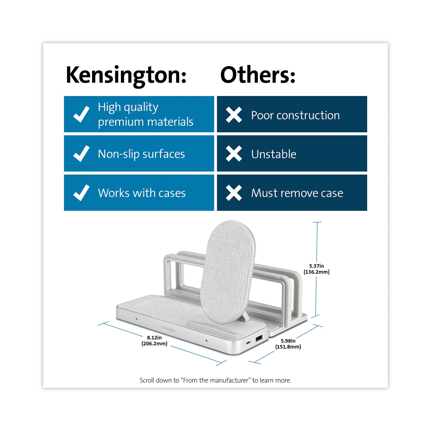 Kensington® StudioCaddy with Qi Wireless Charging for Apple Devices, USB-A/USB-C, Silver