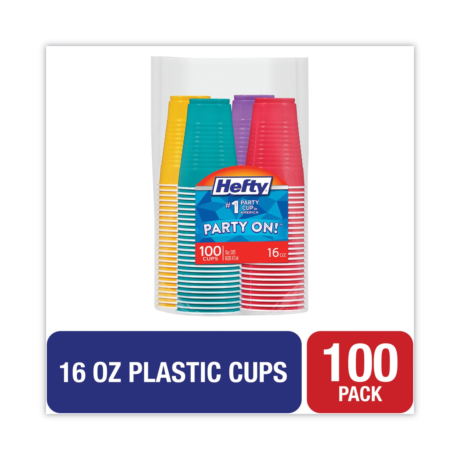 Hefty® Easy Grip Disposable Plastic Party Cups, 16 oz, Assorted Colors, 100/Pack