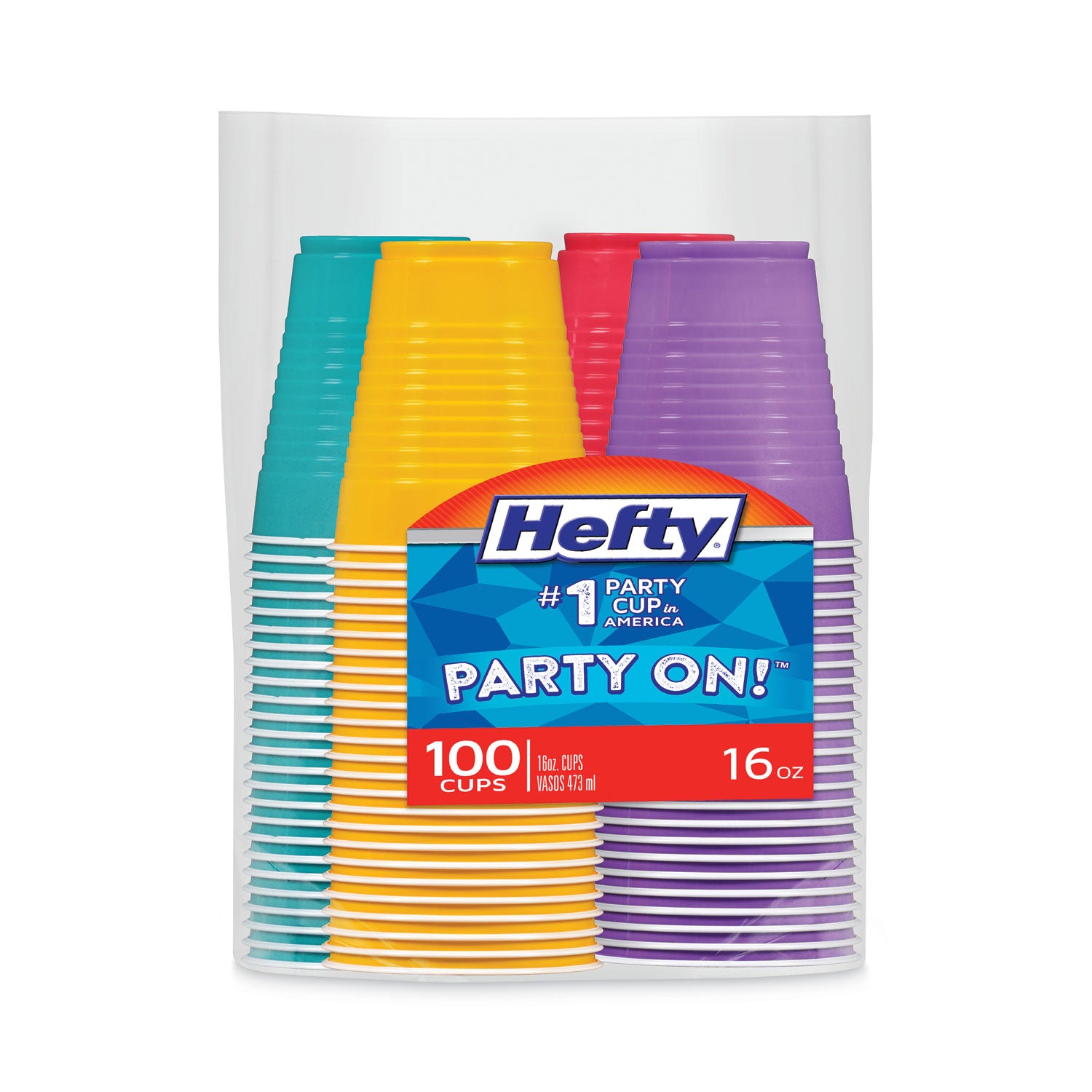 Hefty® Easy Grip Disposable Plastic Party Cups, 16 oz, Assorted Colors, 100/Pack