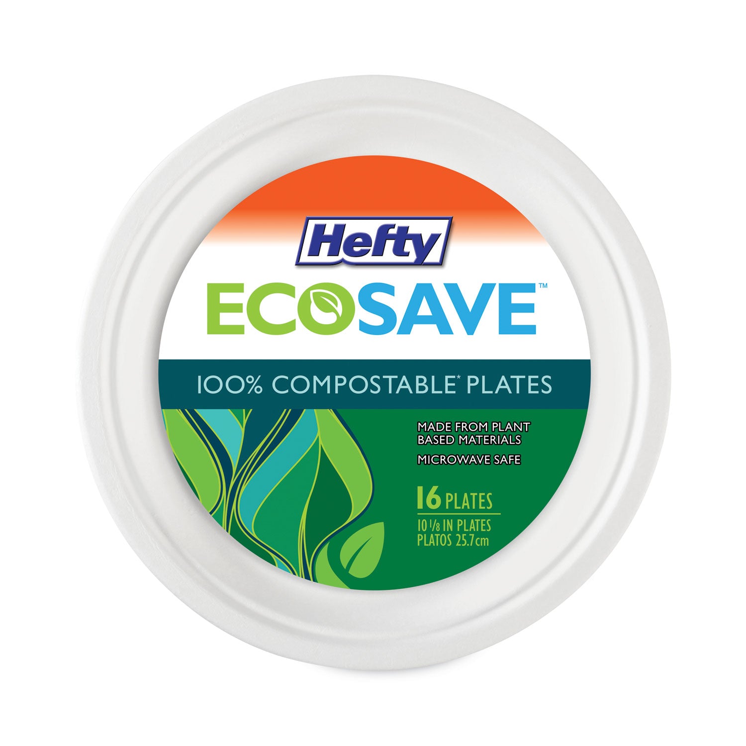 Hefty® ECOSAVE Tableware, Plate, Bagasse, 6.75" dia, White, 30/Pack, 12 Packs/Carton