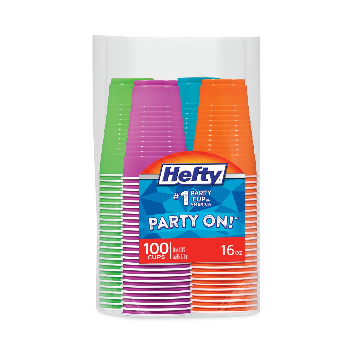 Hefty® Easy Grip Disposable Plastic Party Cups, 16 oz, Assorted Colors, 100/Pack