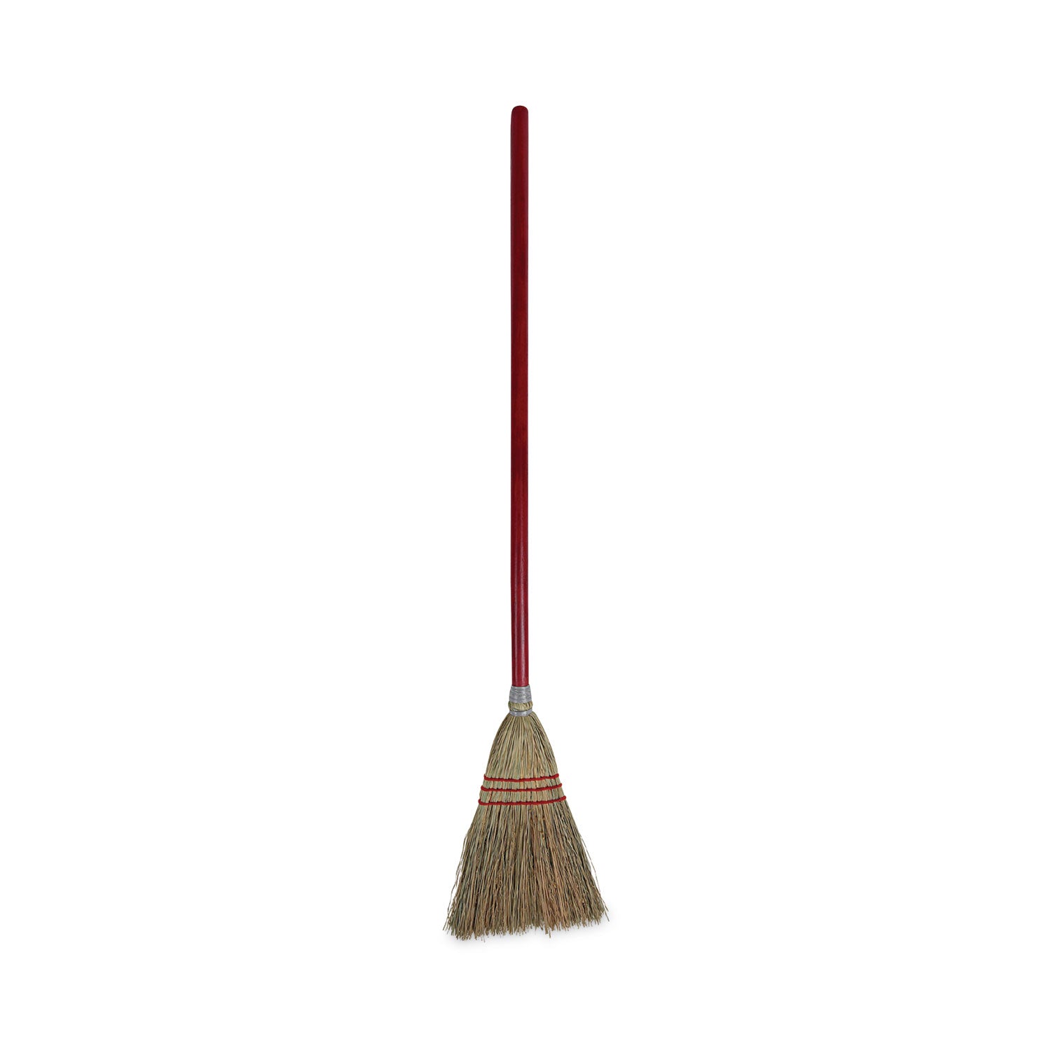 Corn Fiber Lobby/Toy Broom, Corn Fiber Bristles, 39" Overall Length, Red, 12/Carton