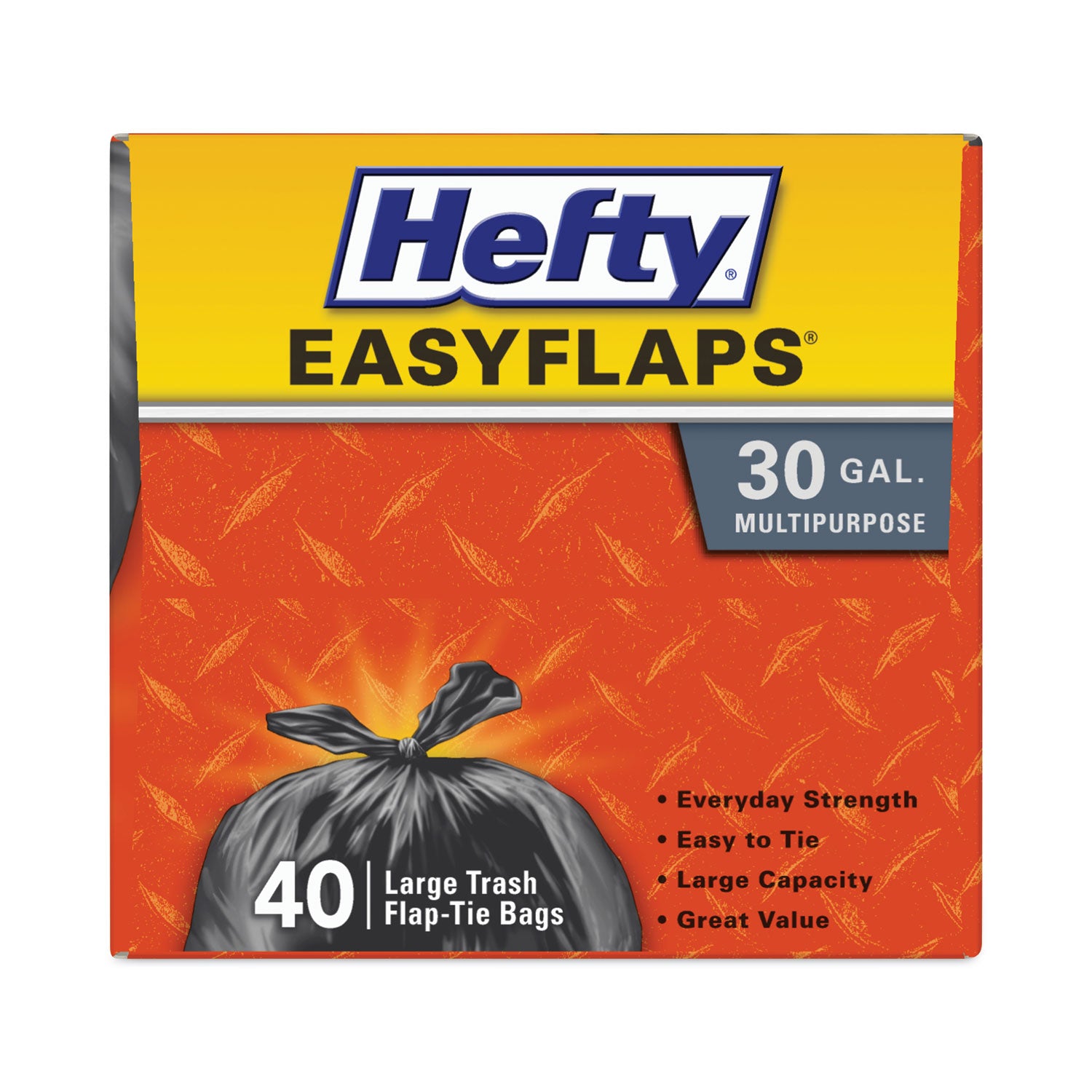 Easy Flaps Trash Bags, Tie-Flap, 30 gal, 0.85 mil, 30" x 33", Black, 40 Bags/Box, 6 Boxes/Carton