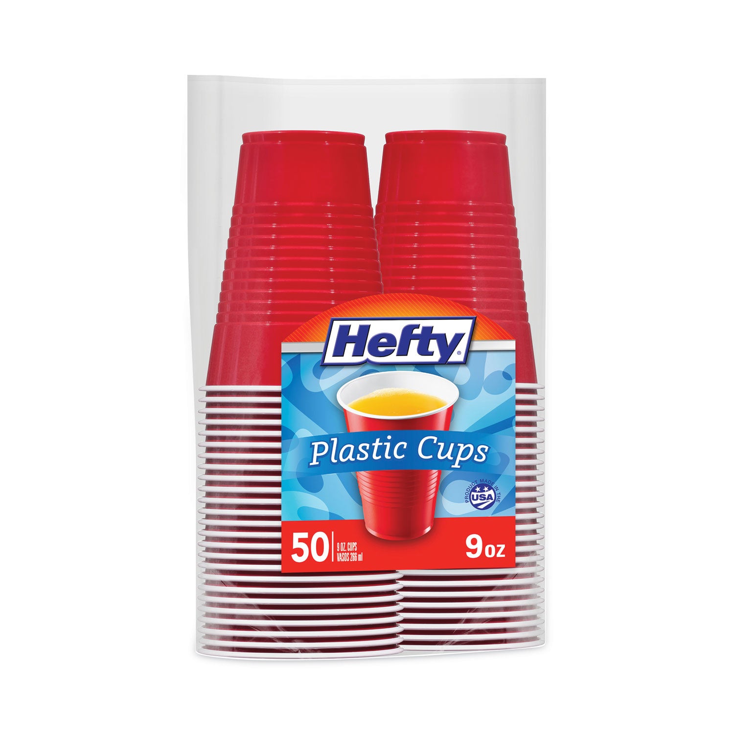 Hefty® Easy Grip Disposable Plastic Party Cups, 9 oz, Red, 50/Pack, 12 Packs/Carton