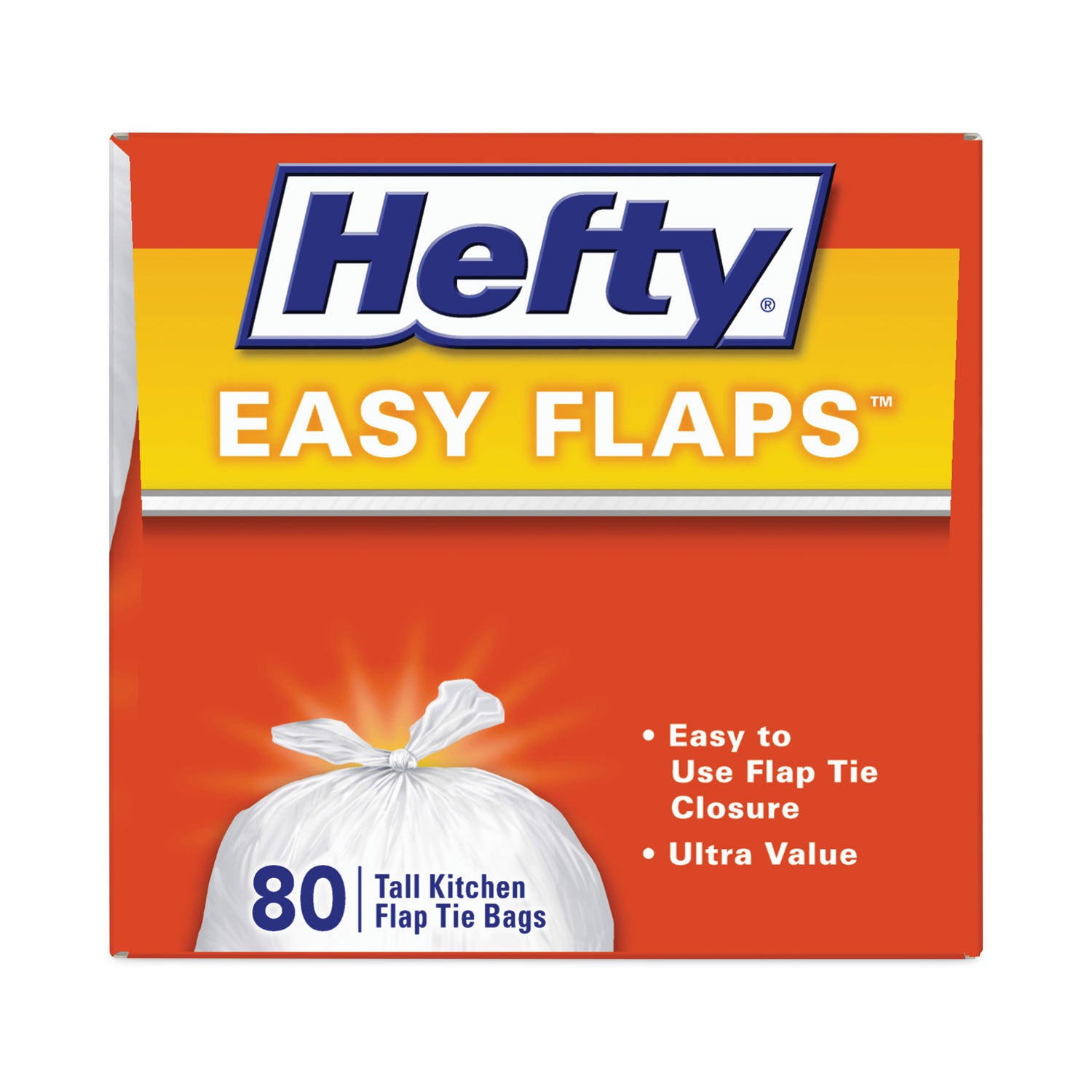 Easy Flaps Trash Bags, Tie-Flap, 13 gal, 23.75" x 28", White, 80 Bags/Box, 3 Boxes/Carton