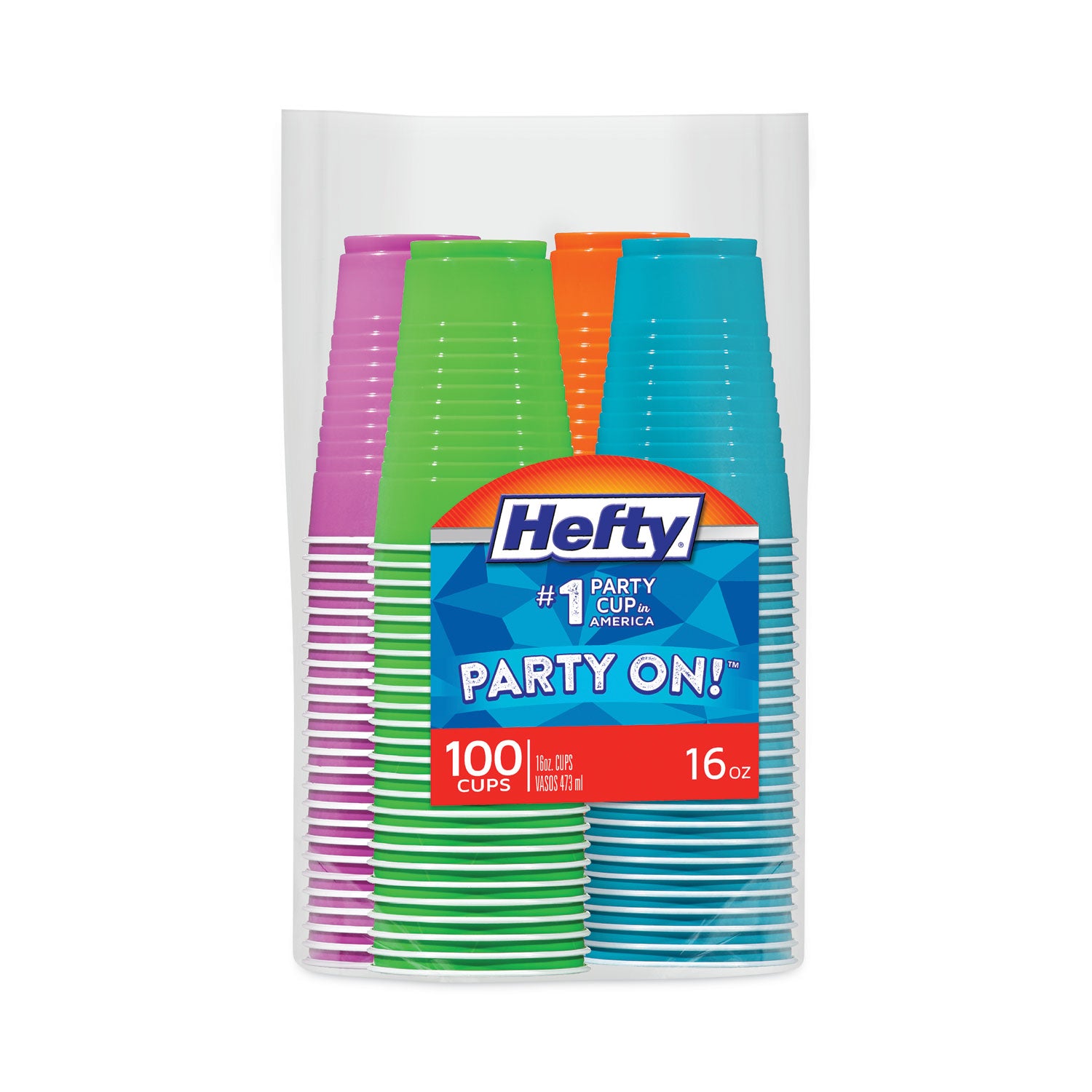 Hefty® Easy Grip Disposable Plastic Party Cups, 16 oz, Assorted Colors, 100/Pack, 4 Packs/Carton