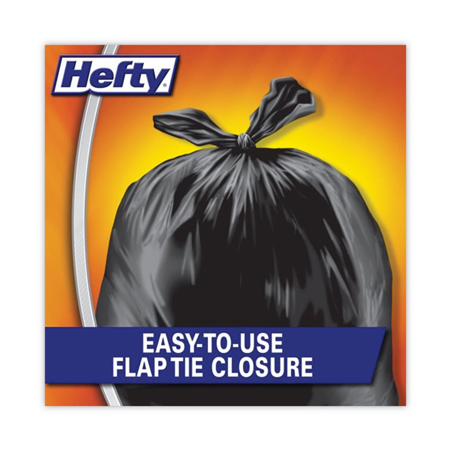 Hefty® Easy Flaps Trash Bags, Tie-Flap, 30 gal, 0.85 mil, 30" x 33", Black, 40 Bags/Box, 6 Boxes/Carton