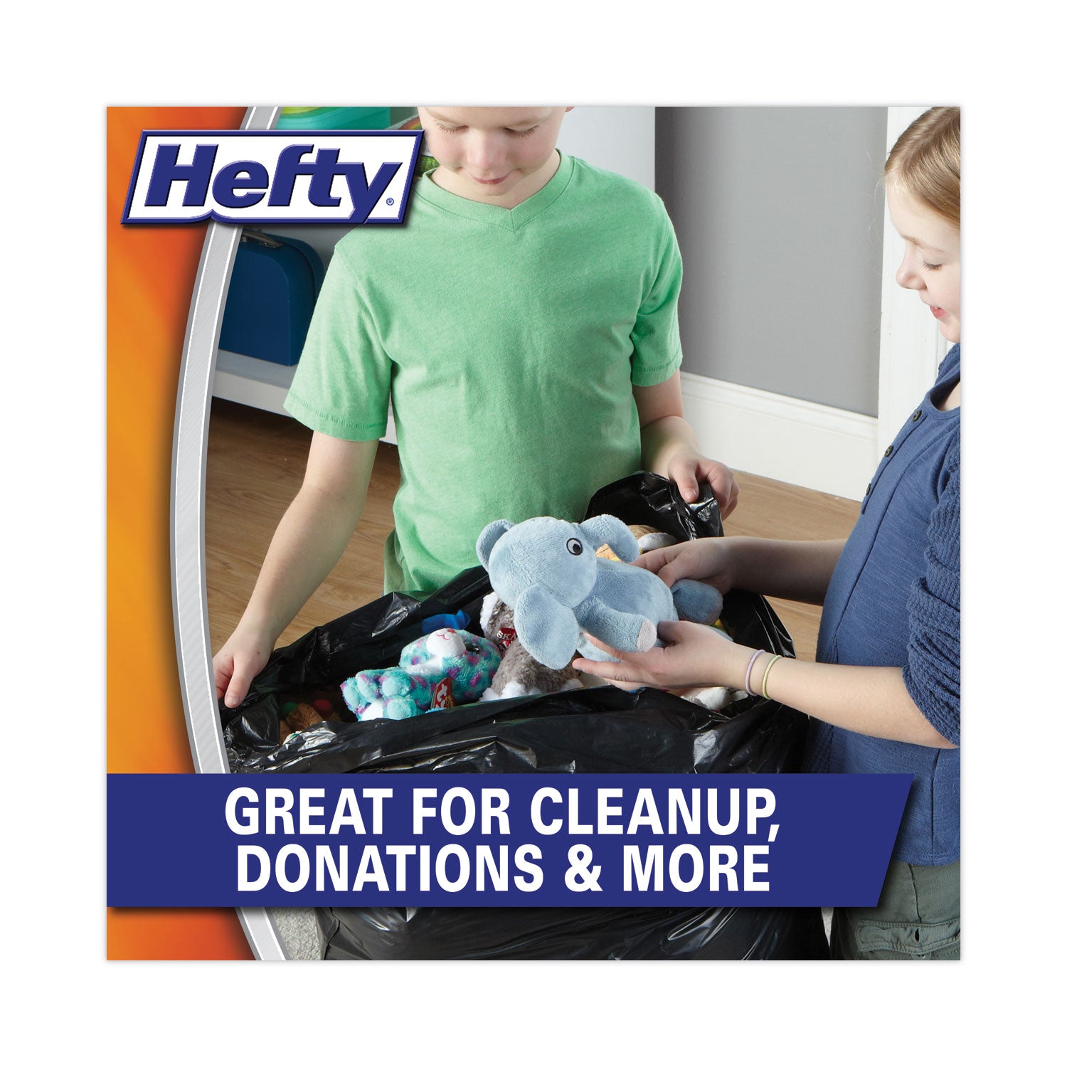 Hefty® Easy Flaps Trash Bags, Tie-Flap, 30 gal, 0.85 mil, 30" x 33", Black, 40 Bags/Box, 6 Boxes/Carton