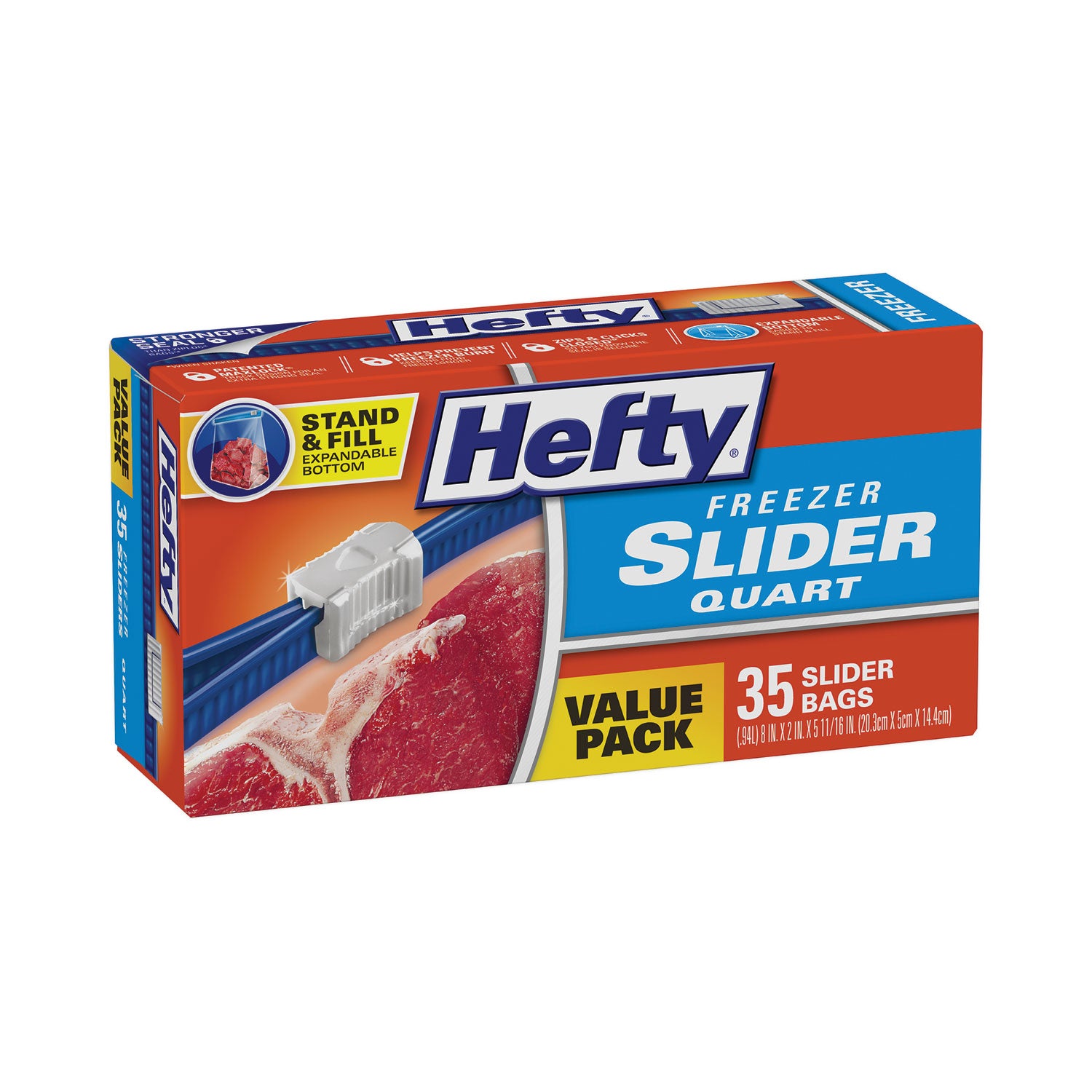 Hefty® Slider Stand and Fill Freezer Storage Bags, 32 oz, 7" x 8", Clear, 35/Box