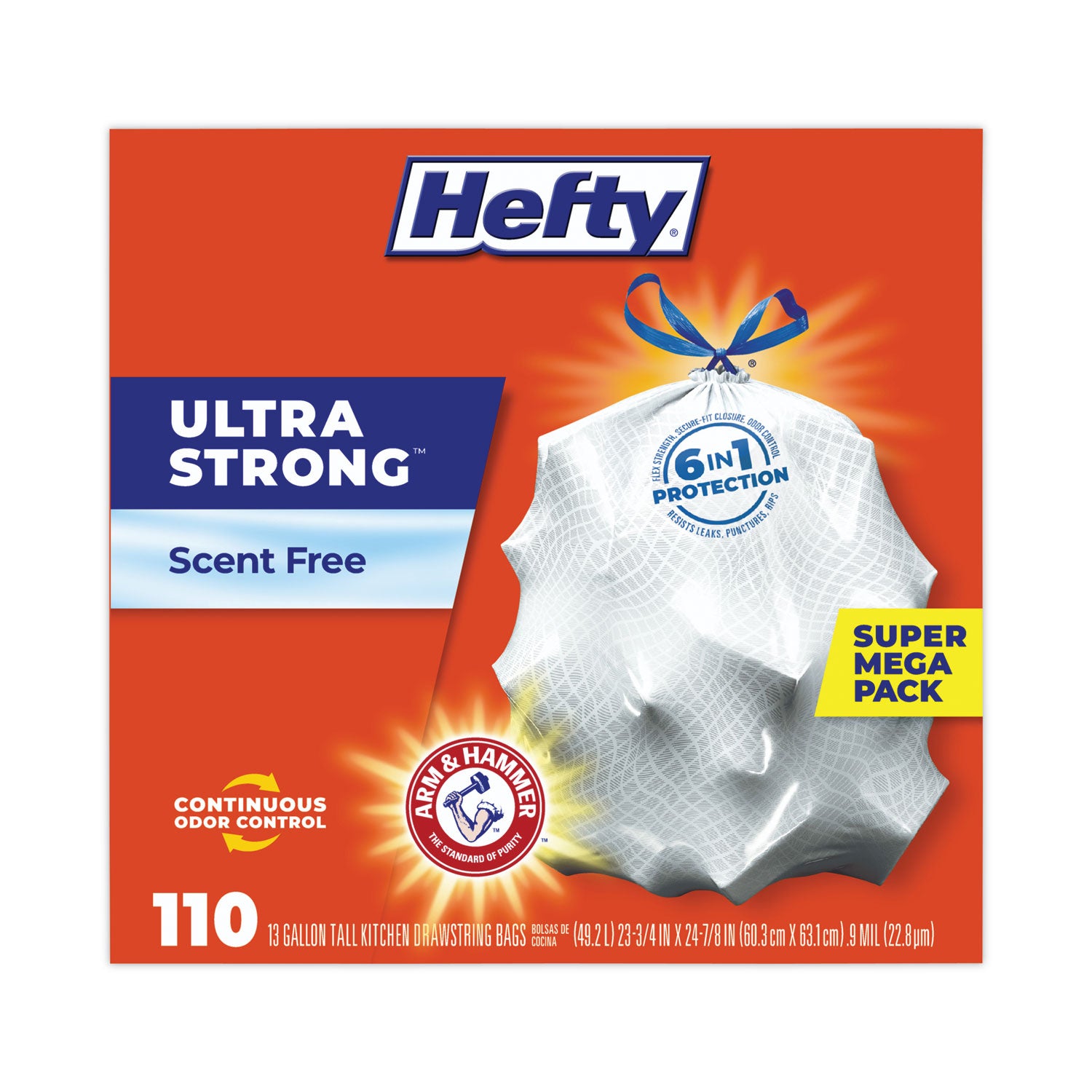 Ultra Strong Tall Kitchen Trash Bags, Drawstring, 13 gal, 23.75" x 24.88", White, 110 Bags/Box, 3 Boxes/Carton