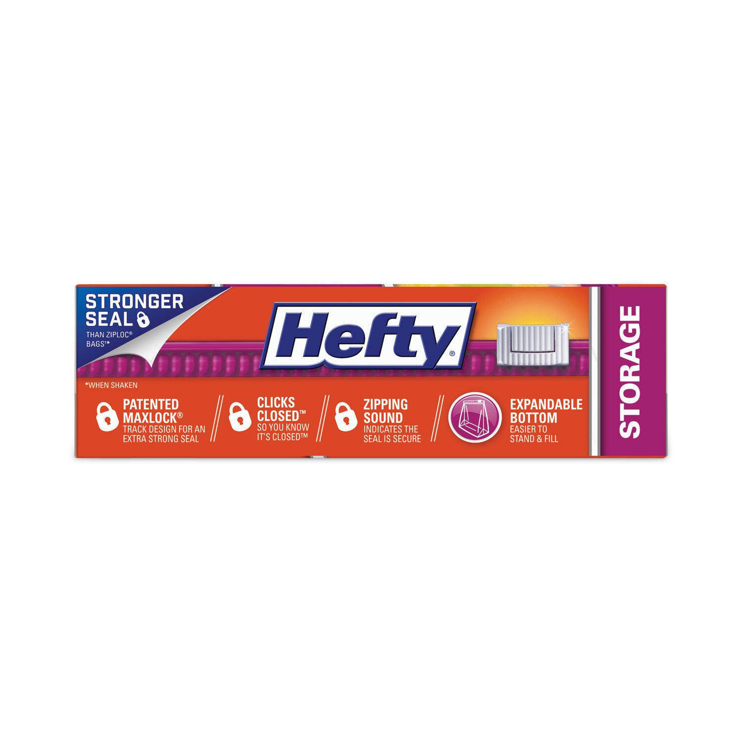 Hefty® Slider Stand and Fill Food Storage Bags, Quart, 8" x 7", Clear, 40 Bags/Box, 9 Boxes/Carton